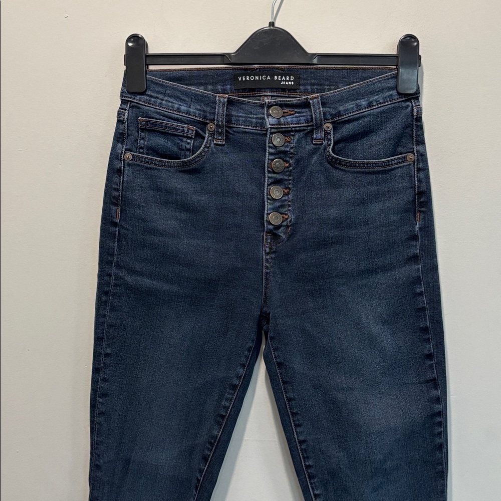 Veronica Beard Debbie High-Rise Skinny Jeans Button Fly Dark Wash Raw Hem 27 - Picture 3 of 15